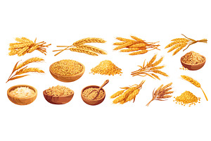 Cartoon wheat. Yellow ripe spikes, a Food Illustration by Stock-Smart-Start