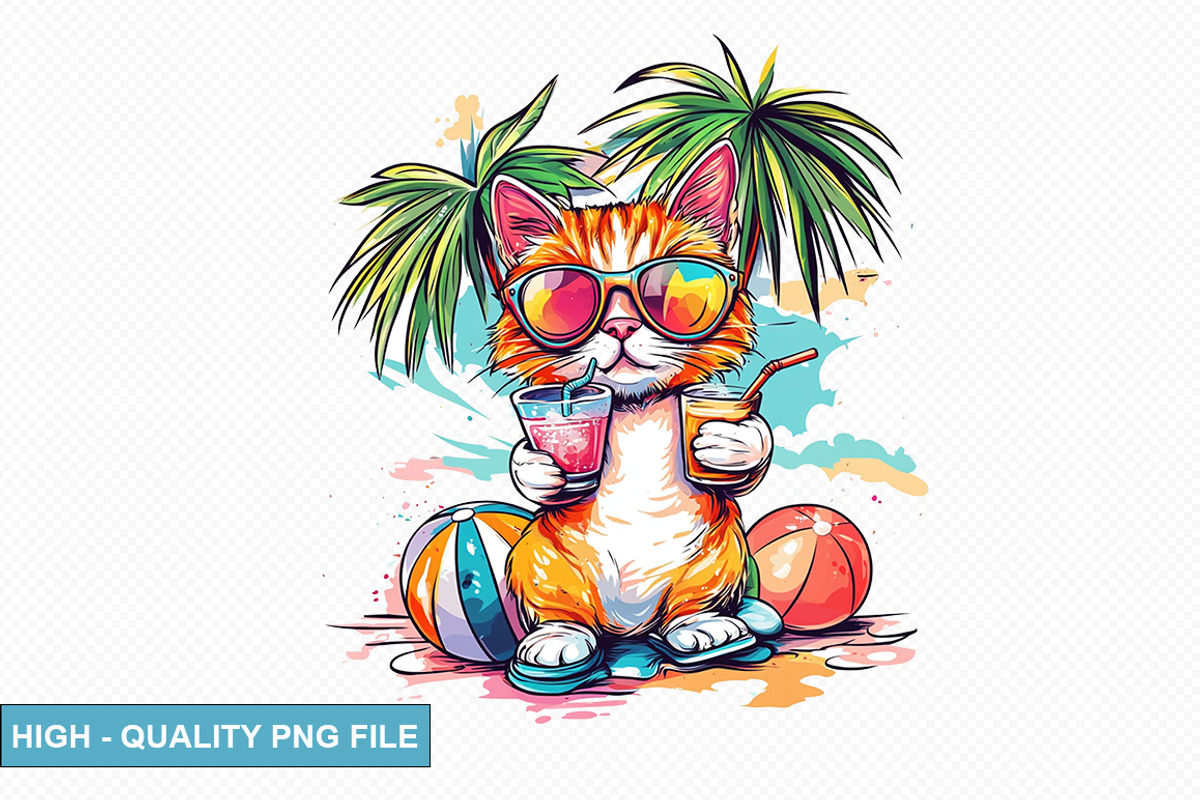 Cute Cat on the Beach Clipart Bundle, a Graphic by crative8112 (Photo 5 of 11)