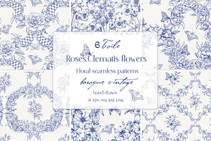 Vintage Seamless Patterns Toile Blue