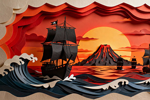Dramatic Paper Cut Pirate Adventure, a Decorative Illustration by Virgo Studio