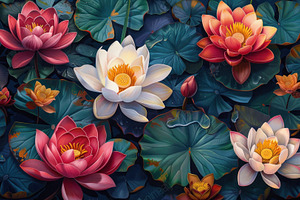 Vivid illustration of blooming lotus, a Photo by LOGOCREATIVE