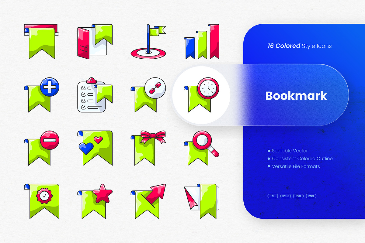 Bookmark Colored Icons, an Outline Icon by cidcud_graphic