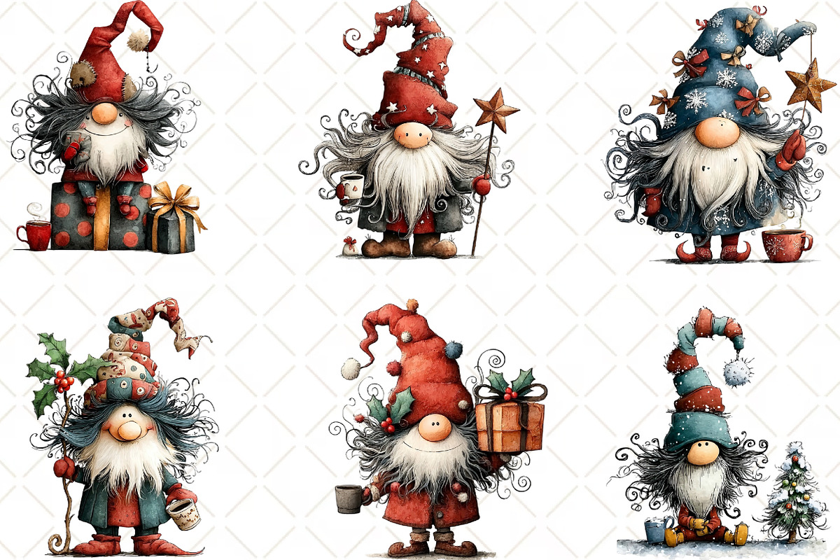 Whimsical Christmas Gnome Clipart, an Illustration by Black Bird Studio (Photo 6 of 6)