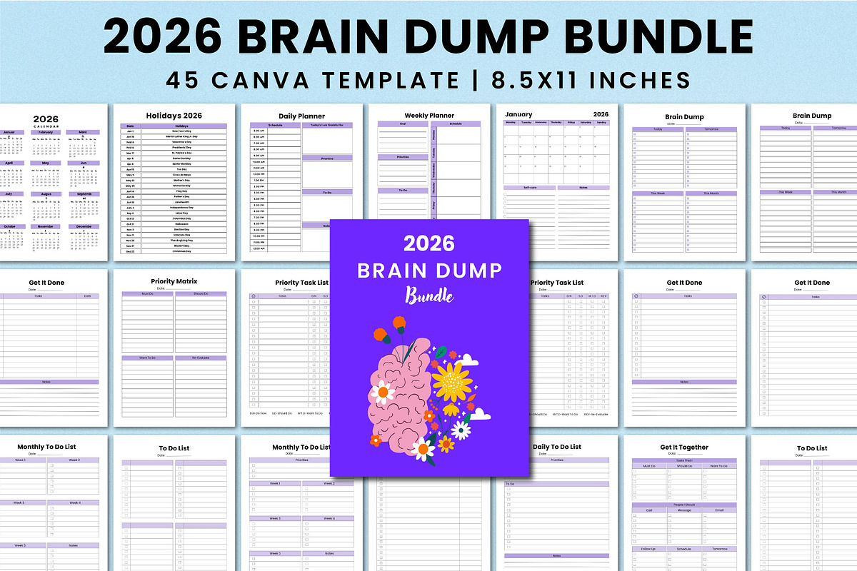2026 Brain Dump BundleCanva Interior, a Stationery Template by Shumaya (Photo 1 of 5)