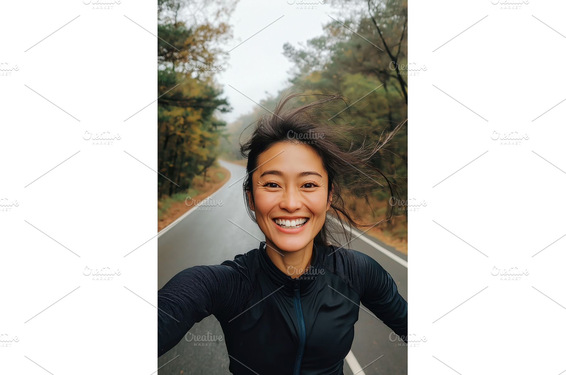 Asian woman taking a selfie while, a Nature Photo by Sergey Kotenev