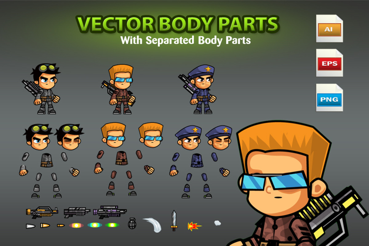 Artillery Soldiers Character Sprites, an Illustration by CreativeGameArt