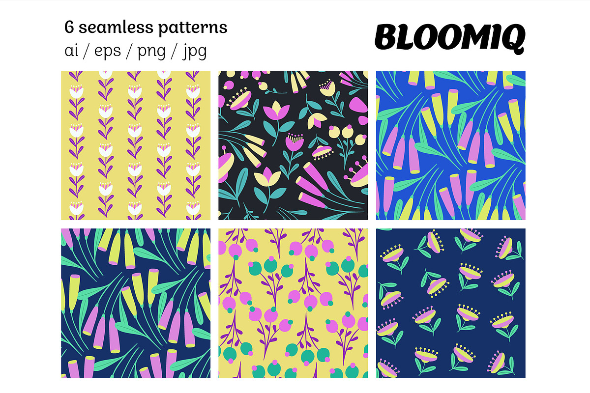 Bright Retro Floral Pattern Set, a Pattern Graphic by Asya Melkonyan Patterns (Photo 5 of 16)
