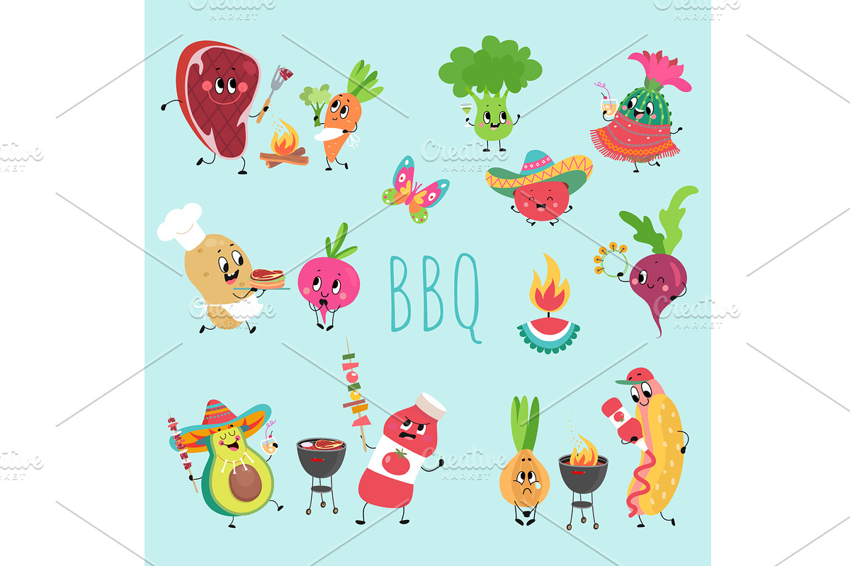 Cartoon bbq food characters, a Food Illustration by Valerie Bodnar