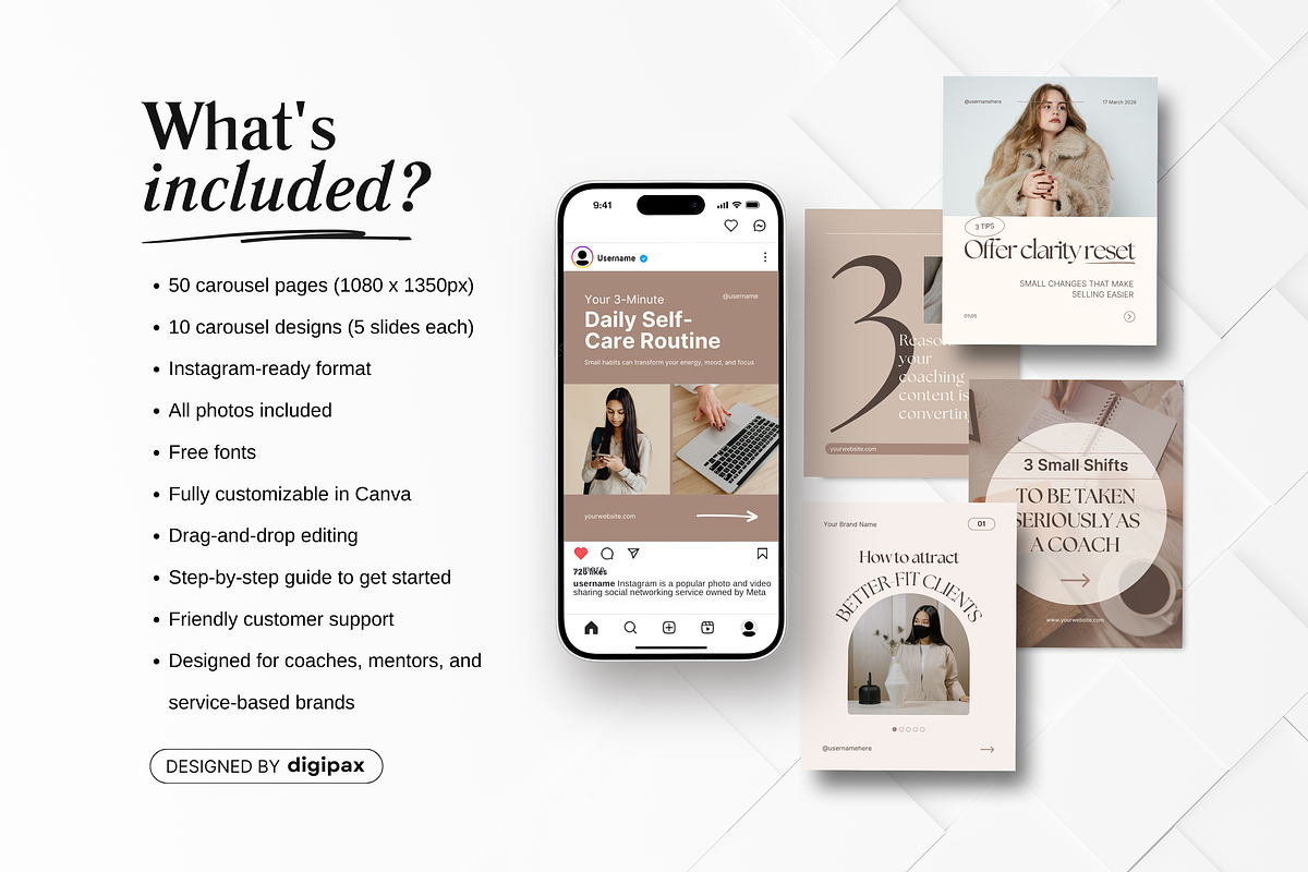 Coach Carousel Instagram Posts Beige, a Social Media Template by DigiPax (Photo 2 of 11)