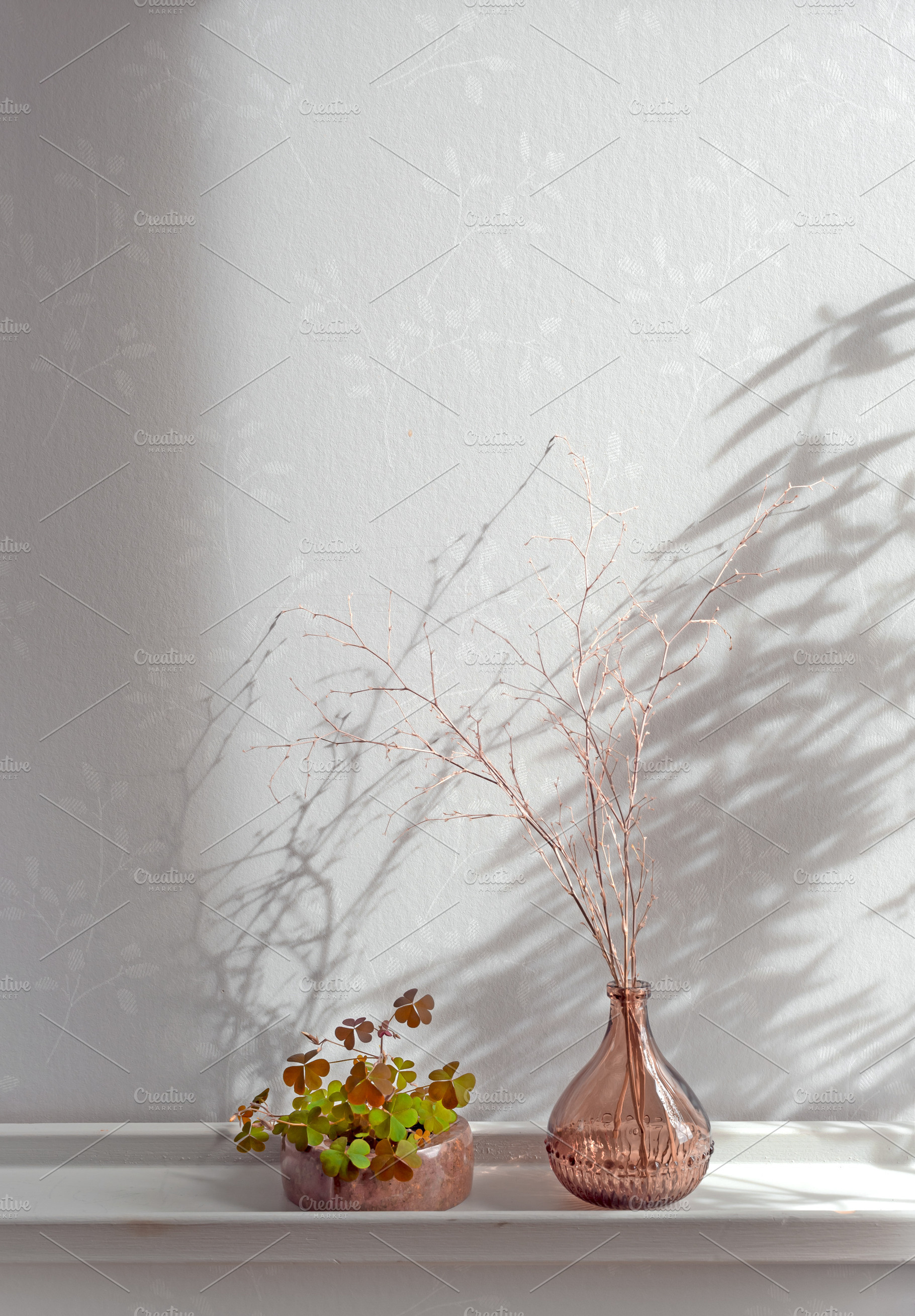 Clover and glass vase home decor featuring kusamono, shitakusa, and, a Beauty & Fashion Photo by Studio Light & Shade