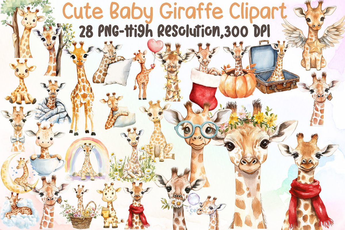 Cute Baby Giraffe Clipart - Giraffe, an Illustration by Sublimation Artist (Photo 1 of 6)