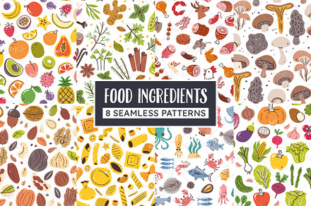 Food Ingredients Seamless Patterns, a Pattern Graphic by insemar