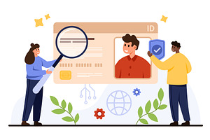 People Analyzing Digital Passport, a Technology Illustration by Flashvector