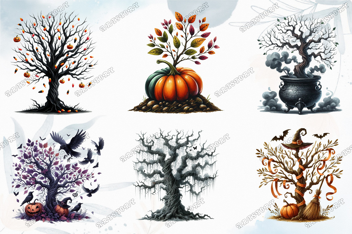 Watercolor Halloween Tree Clipart, a Graphic by designcity5 (Photo 3 of 5)