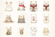 Christmas Polar Bear Clipart, an Illustration by CrexoraLab (Thumbnail 1 of 5)