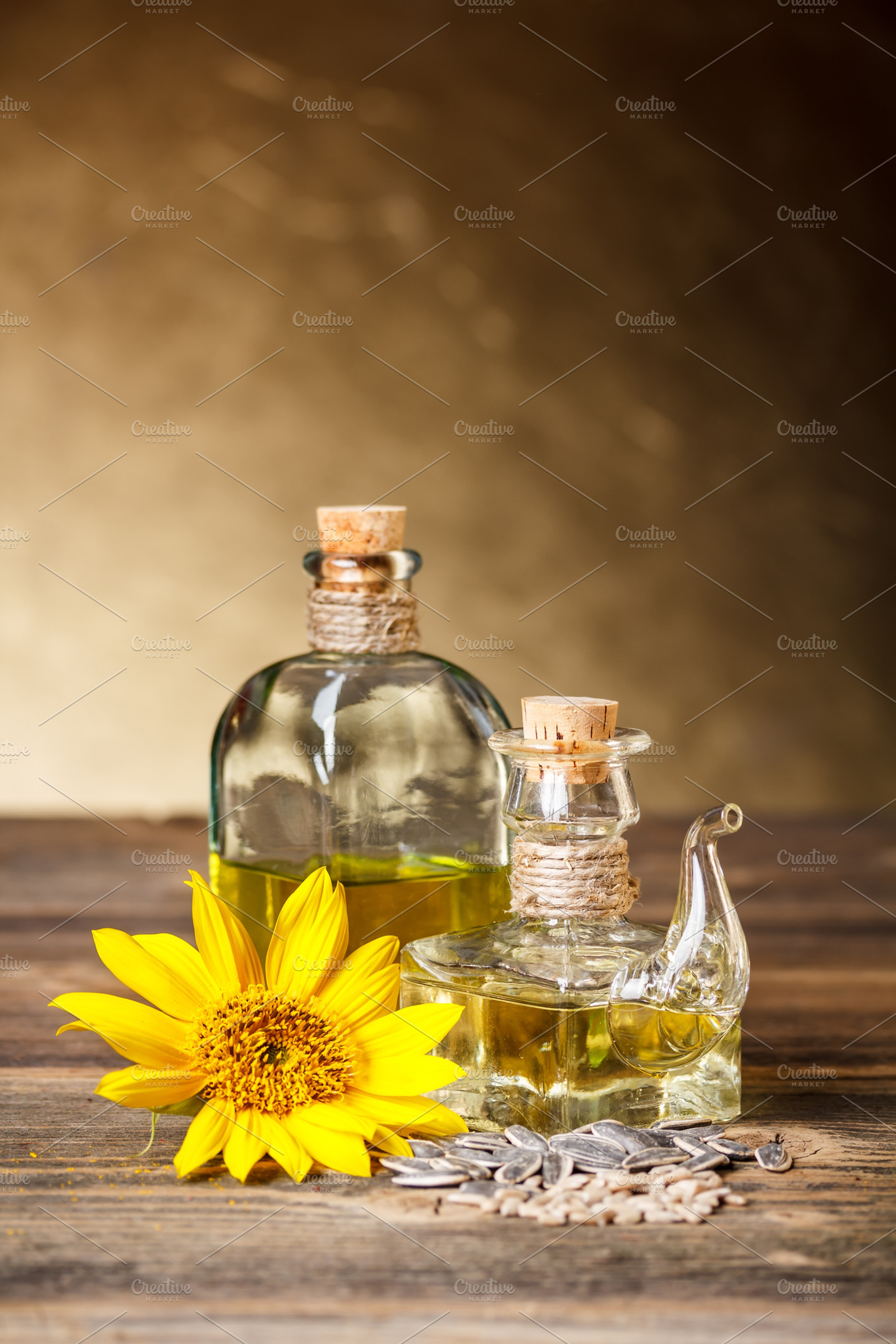 Sunflower oil containing oil, seeds, and cooking