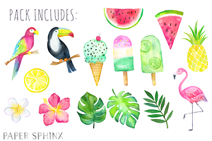 Watercolor Tropical Clipart Pack