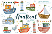 Watercolor Boat seamless patterns., a Decorative Illustration by Kira Konoshenko (Thumbnail 1 of 16)