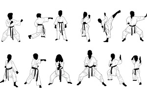 silhouettes of children karate