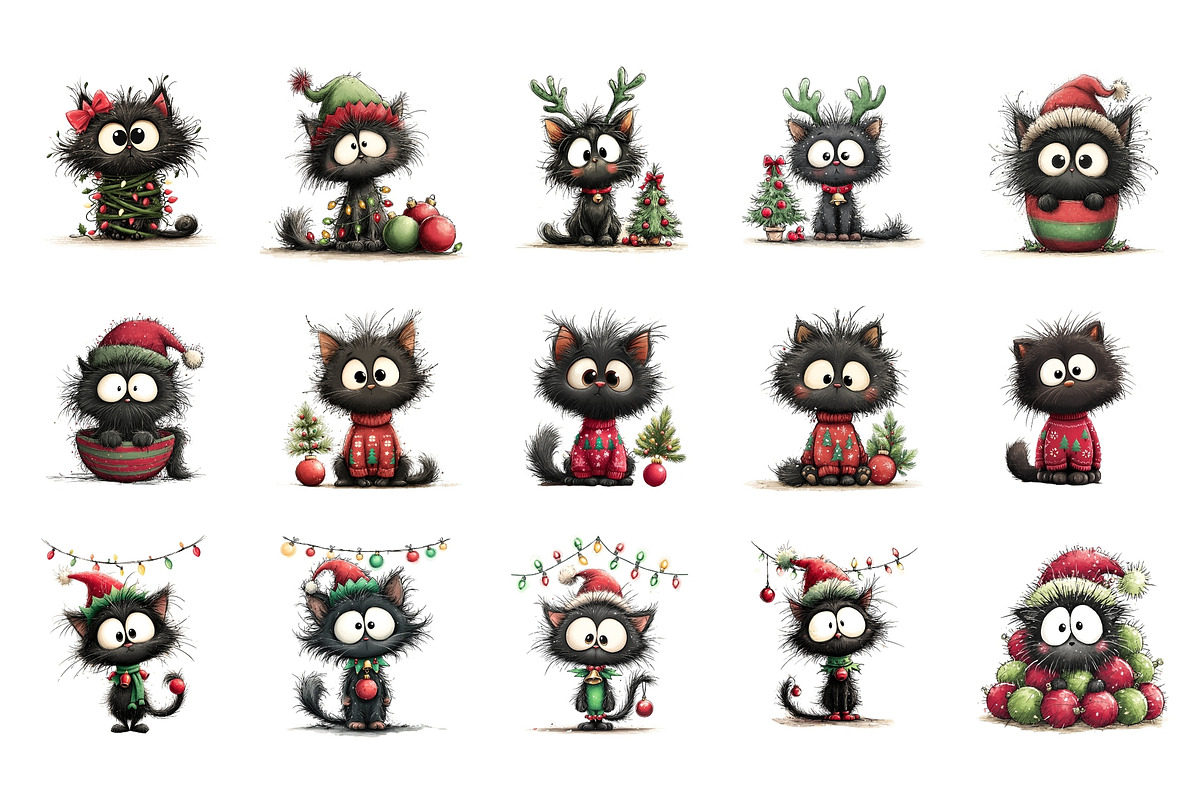 Whimsical Christmas Cats PNG, a Seasonal Illustration by Nicolle's Colorful Art (Photo 2 of 6)