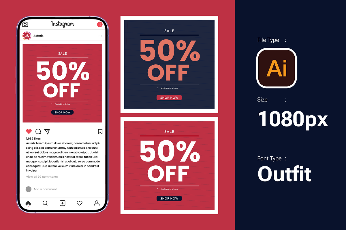 Minimalist Sale 50% Instagram Post, a Social Media Template by Dimatra Store (Photo 1 of 4)