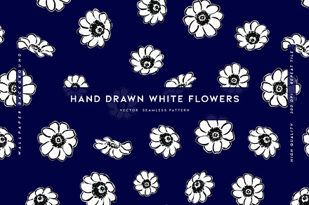 Hand Drawn White Flowers, a Pattern Graphic by MalyskaStudio
