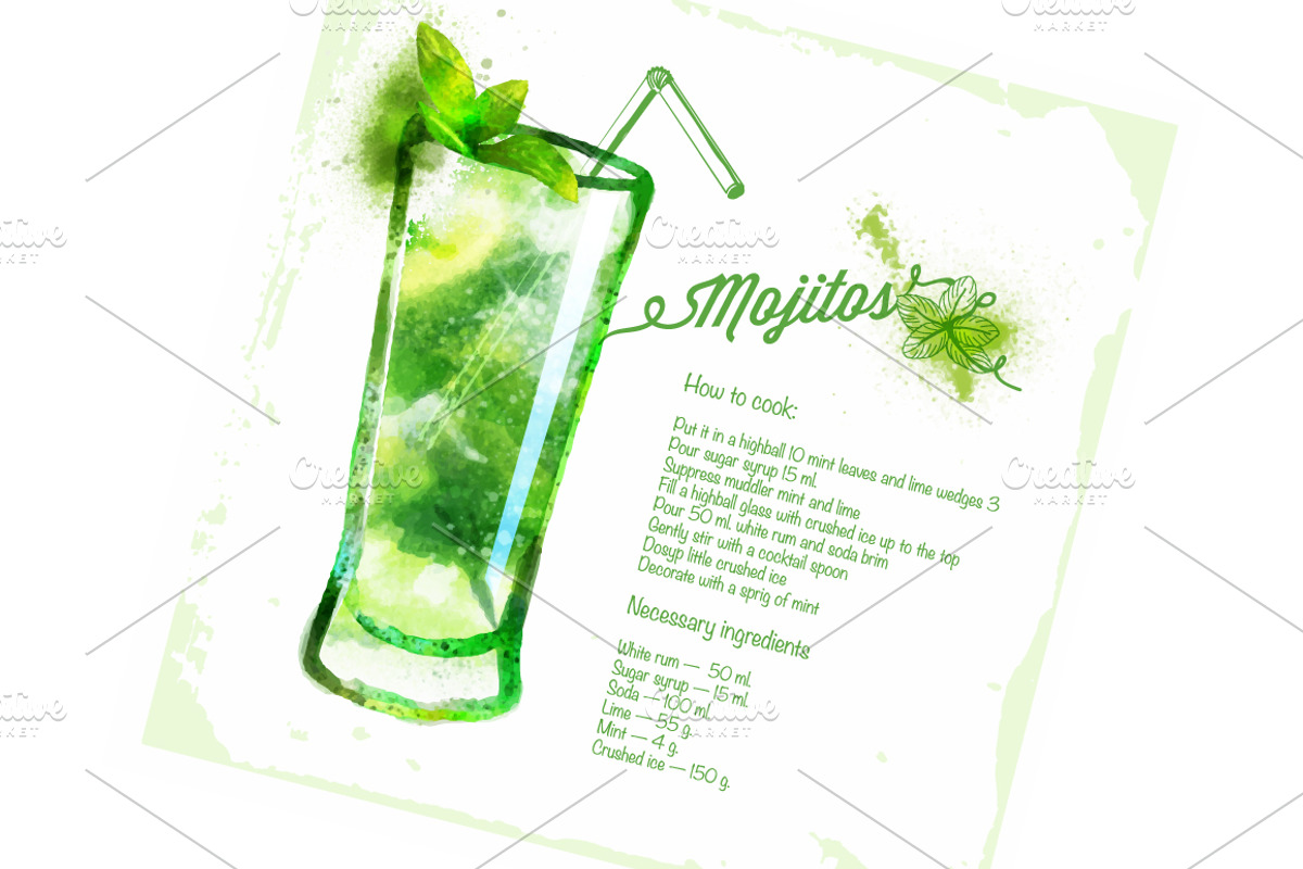 Watercolor set cocktails a cooking, a Food Illustration by Vikpit (Photo 2 of 11)