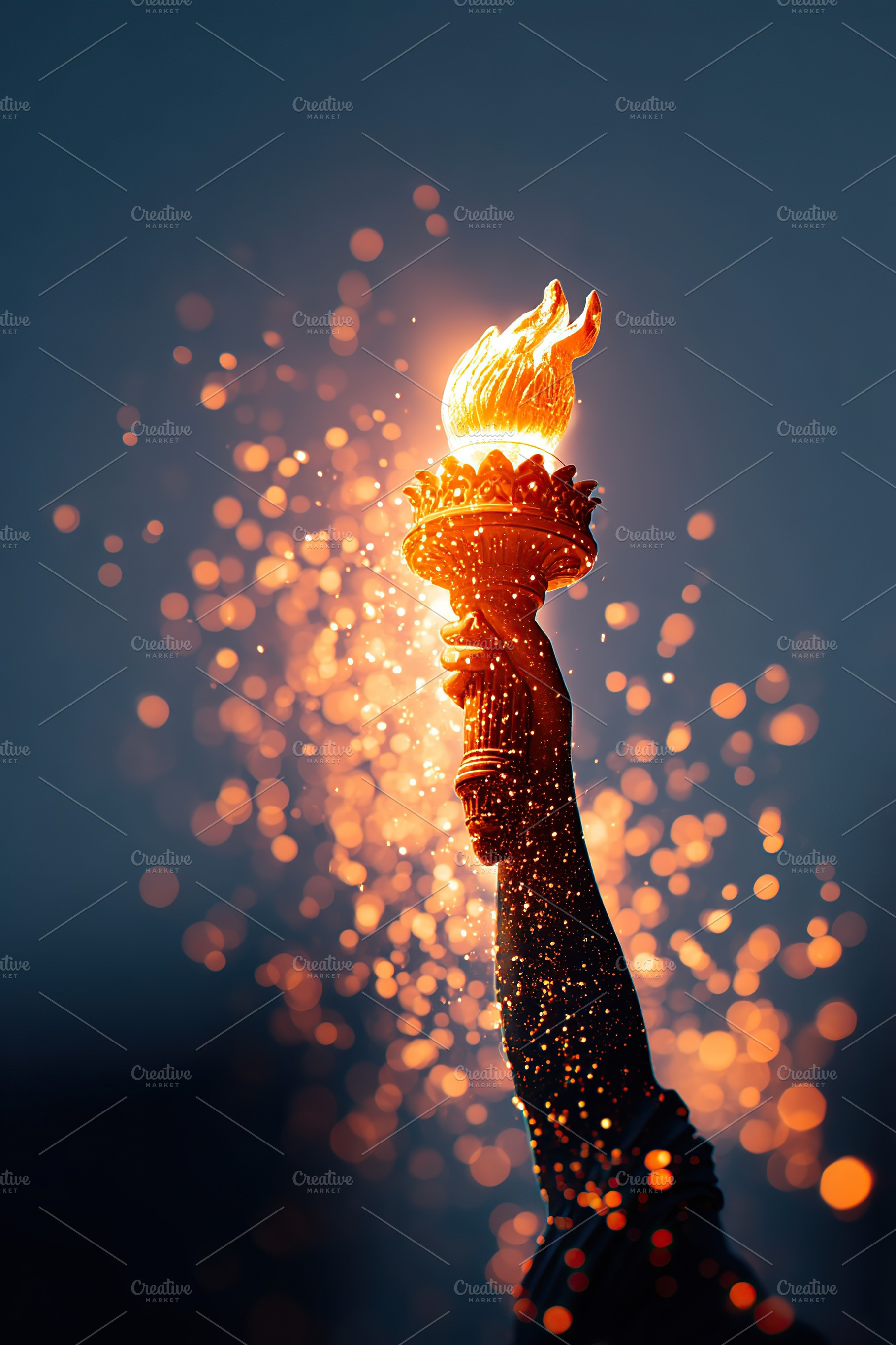 Celebrating freedom with the glowing torch in the evening sky, an Abstract Photo by AlyaAnd
