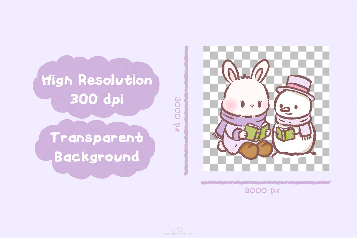 Kawaii Bunny Bookish Winter Clipart, an Animal Illustration by Blumensdiary (Photo 3 of 7)