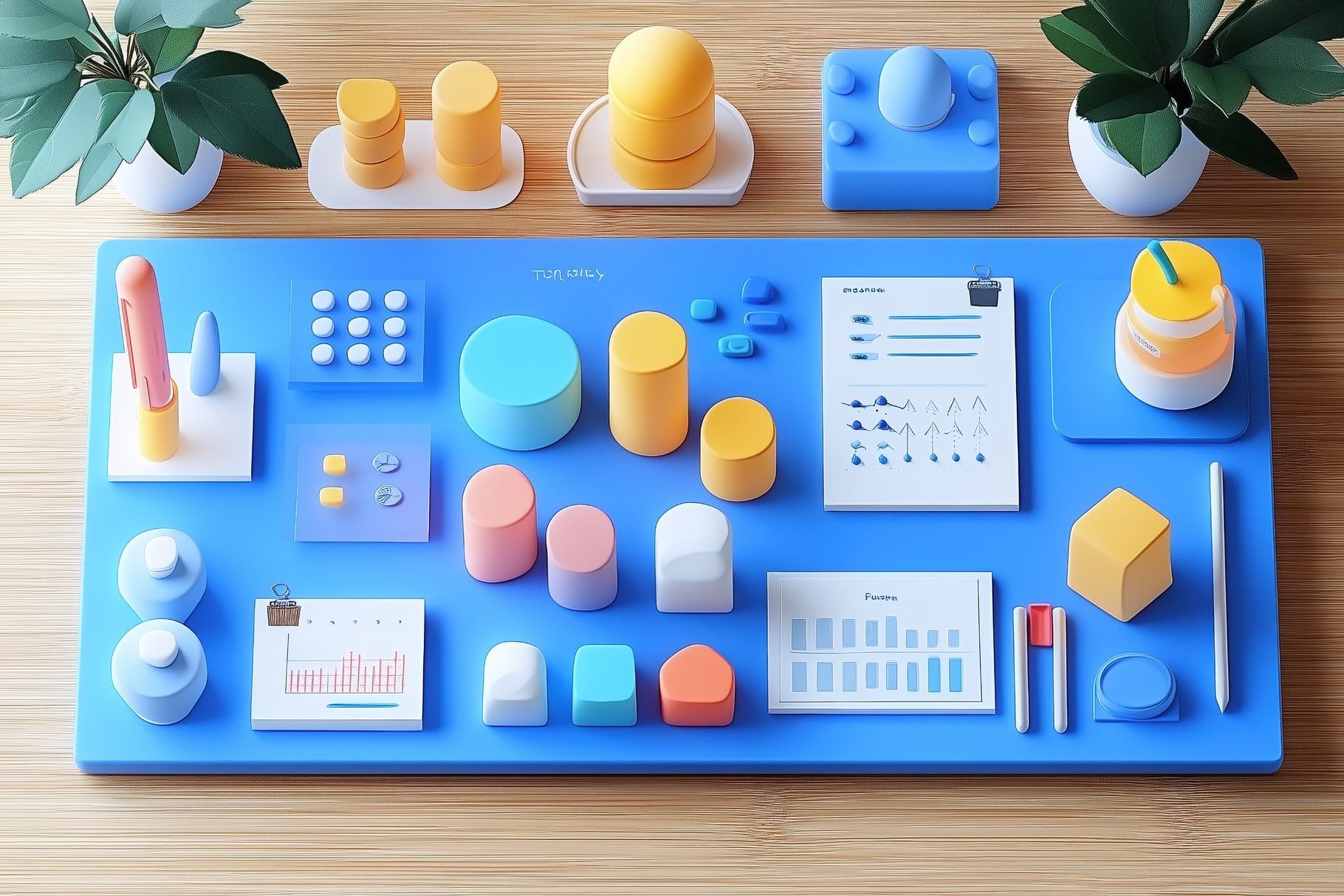 A colorful workspace layout featuring various geometric shapes and ...