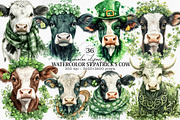 Watercolor St.Patrick's Cow Clipart, an Illustration by Canvas Craft (Thumbnail 1 of 6)