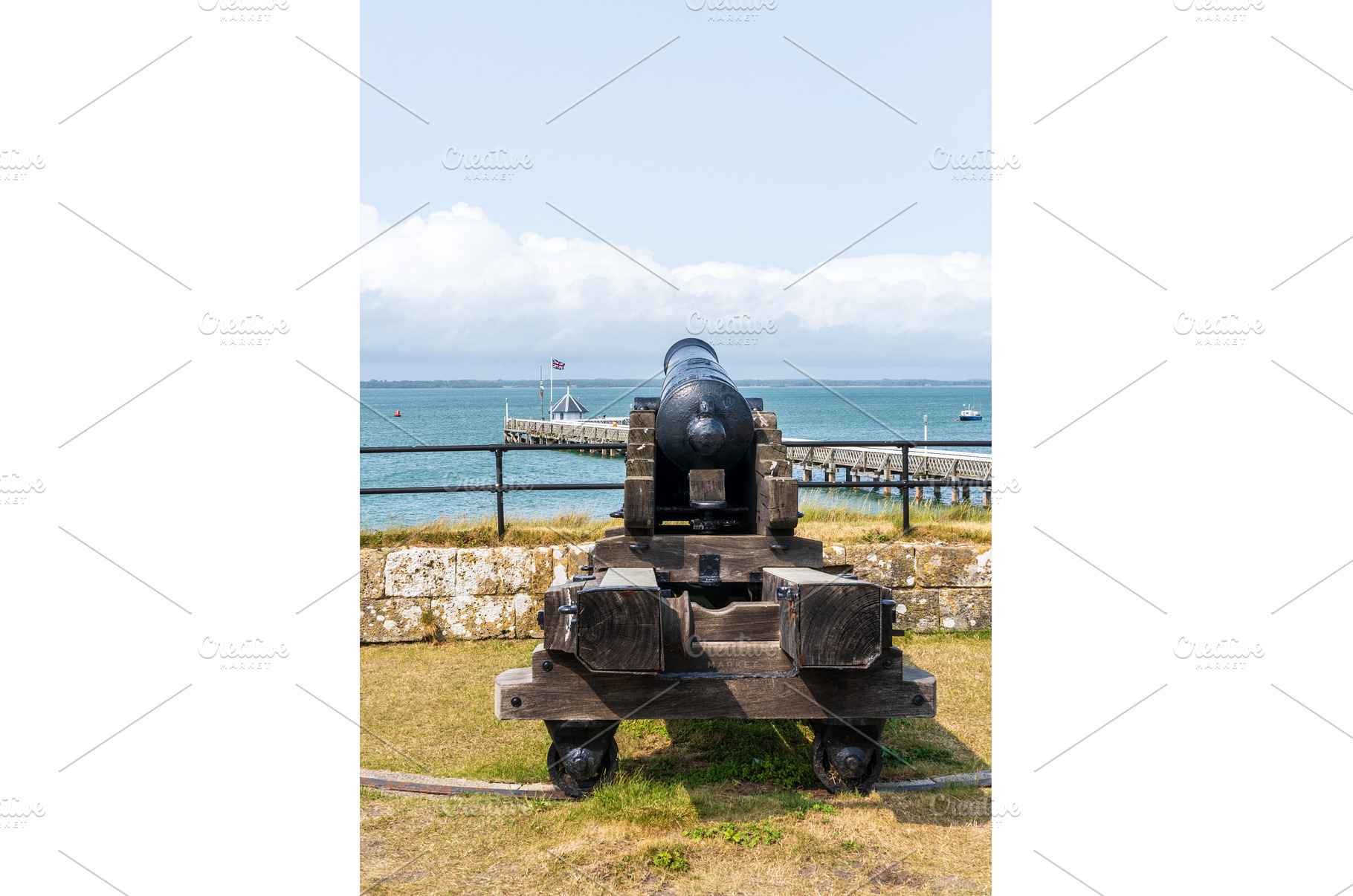 Ancient cannon facing the Solent, an Architecture Photo by Backyard Stock
