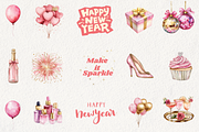 Glittery Pink New Year's Eve Clipart, an Illustration by NadiaTheronArt (Thumbnail 3 of 5)