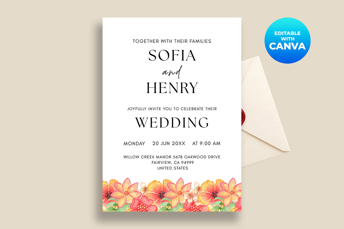 Minimalist Floral Wedding Invitation, an Invitation Template by M9 Design (Photo 1 of 5)