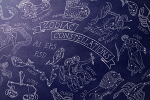 Zodiac Constellations Set & Pattern