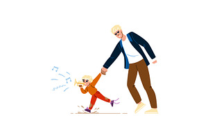 Father and son walking and playing, an Illustration by pikepicture