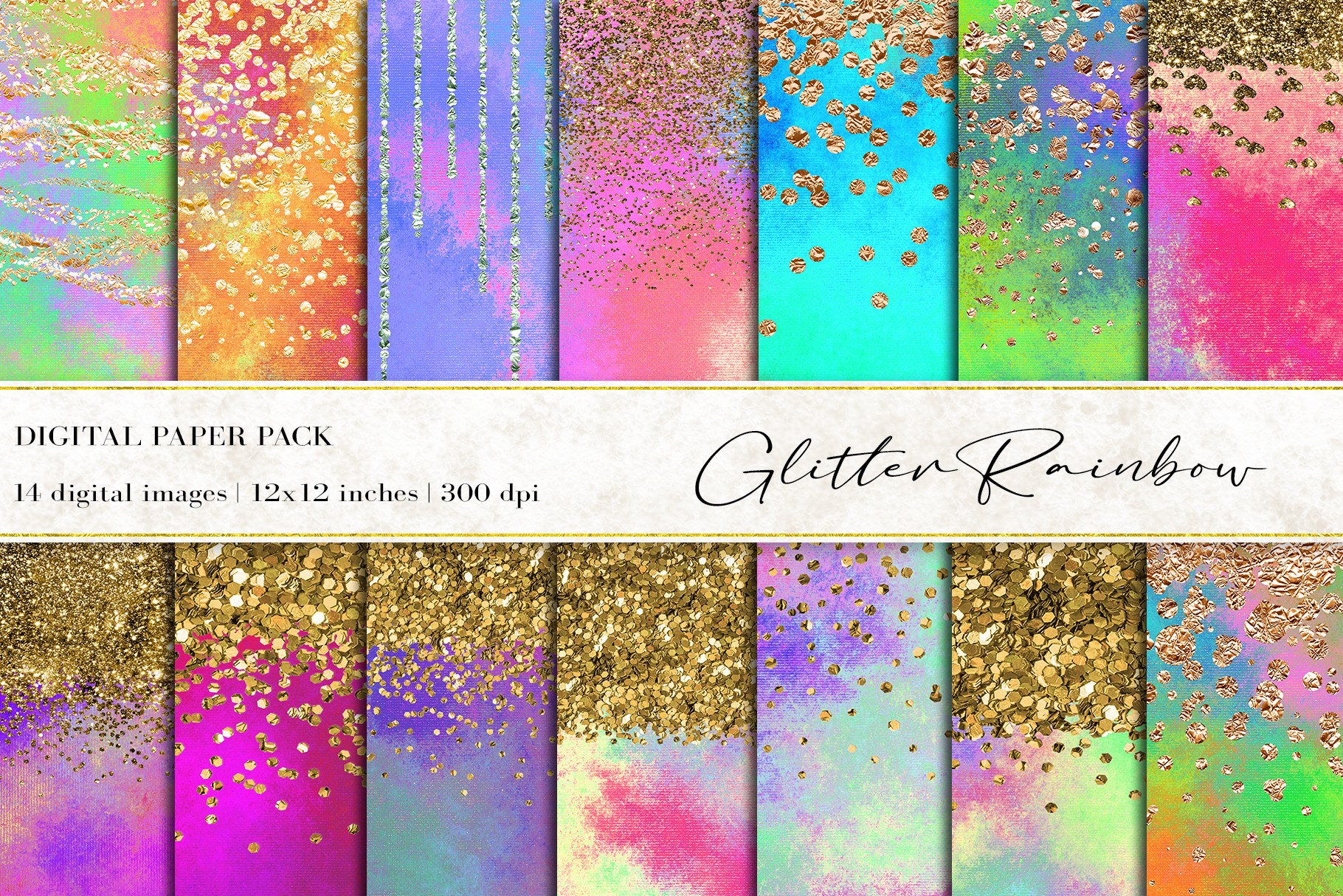 Glitter Rainbow Digital Papers, a Texture Graphic by BonaDesigns