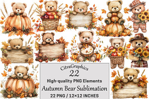 Autumn Bear Watercolor Sublimation, a Seasonal Illustration by CitraGraphics