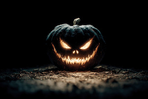 Scary glowing jack o lantern with sharp teeth and sinister eyes, a Holiday Photo by José Manuel Gelpi