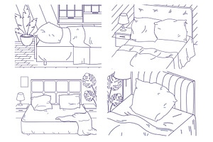Bedroom with bedding line style, an Object Illustration by SiberianArt