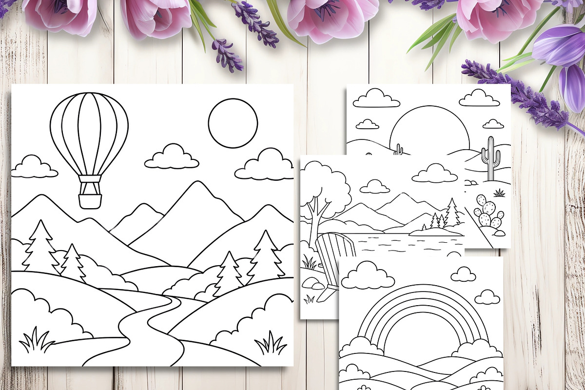 Minimalist Landscape Coloring Pages, a Brochure Template by LA Design (Photo 6 of 10)