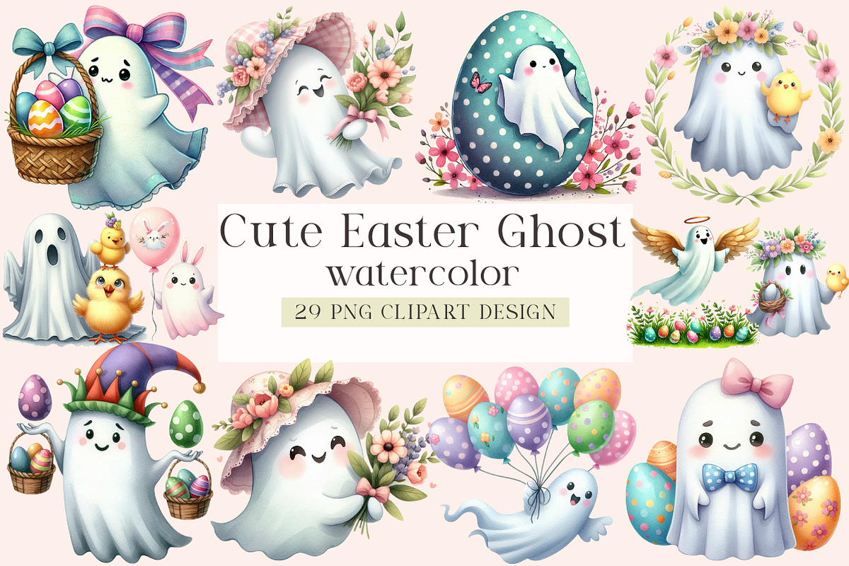 Cute Easter Ghost Clipart, an Illustration by DreamArtGraphic (Photo 1 of 4)