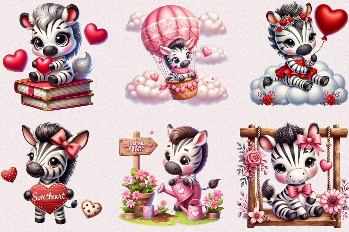 Valentine Cute Zebra Clipart Bundle, a Seasonal Illustration by Craft Nest (Photo 2 of 5)