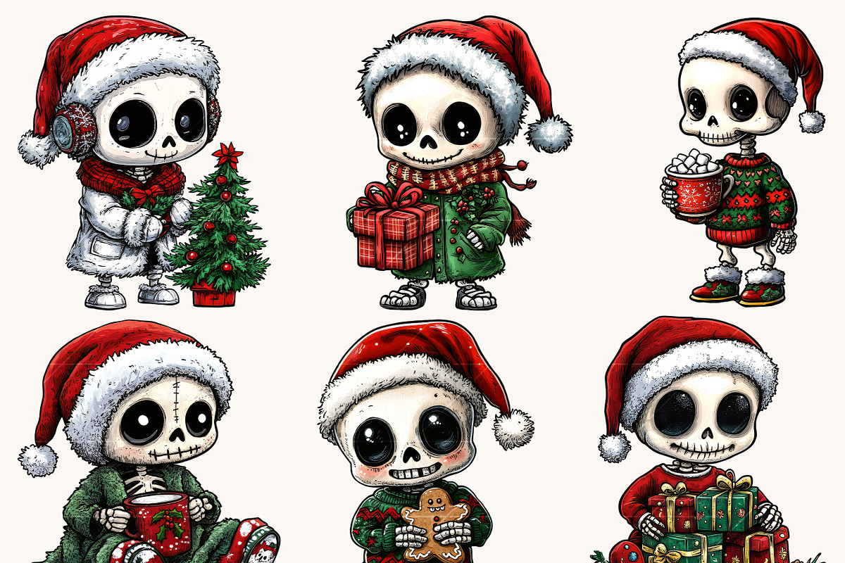 Funny Skeleton Christmas Clipart, a Seasonal Illustration by Design Scotch (Photo 4 of 8)