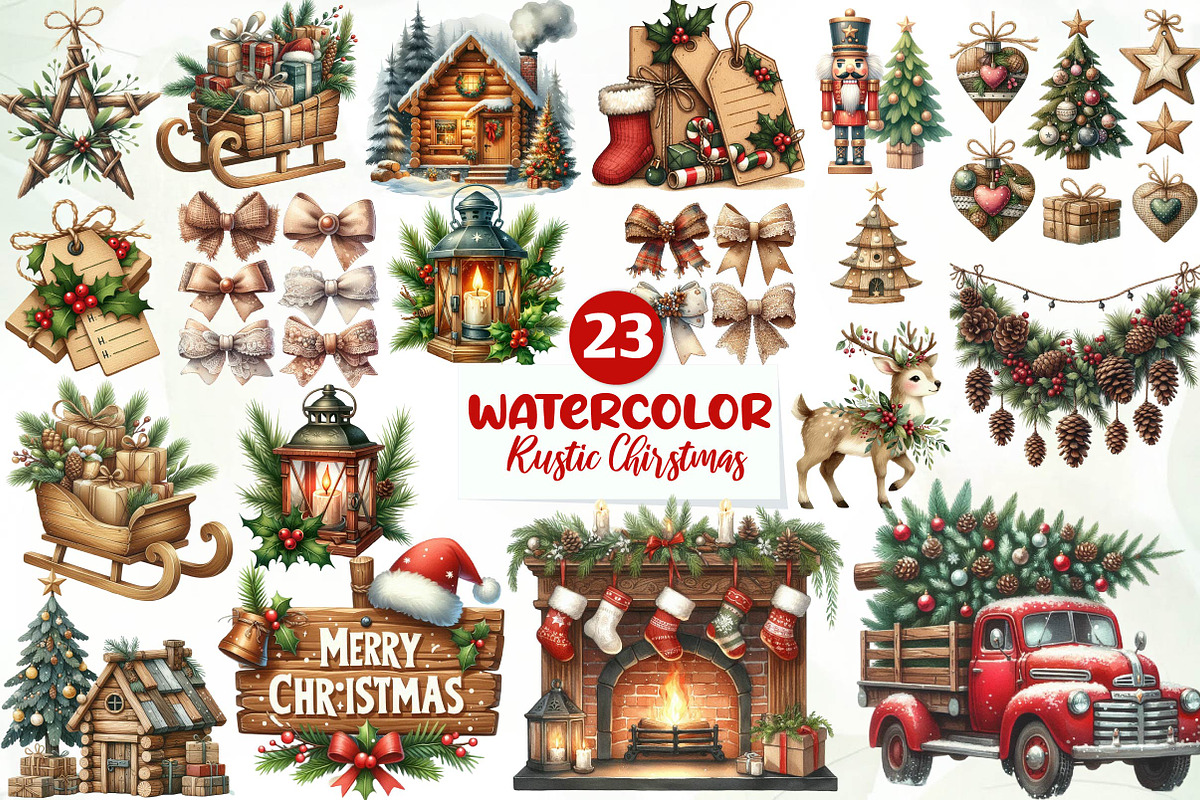 Warm Rustic Christmas Clipart, an Illustration by CreationArt (Photo 1 of 5)