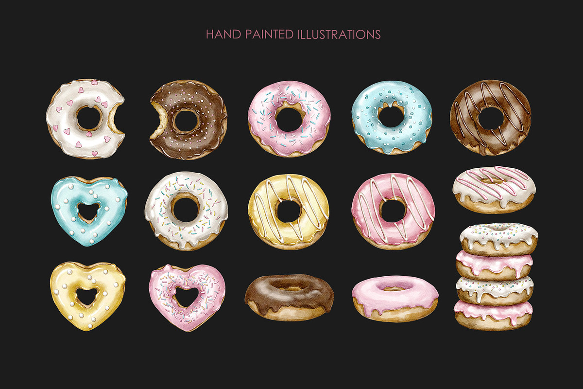 Watercolor donuts clipart, a Food Illustration by AquarelleSpace (Photo 3 of 4)