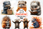 Porcupine Watercolor Cliparts, an Illustration by RobertsArt (Thumbnail 1 of 7)