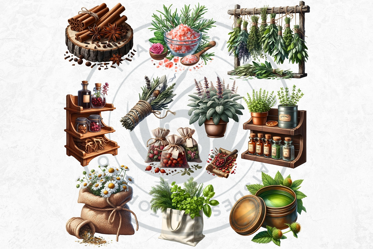 100 Medicinal Herbs clipart Set, a Decorative Illustration by ThatsDesignArt (Photo 5 of 10)