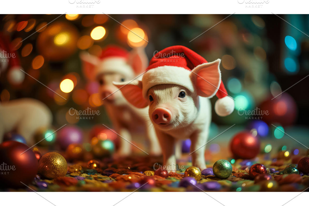 Adorable piglet in a Christmas cap, a Graphic by TatsianaSalauyova