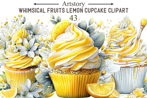 Whimsical Fruits Lemon Cupcake Clipa, an Illustration by designcity5